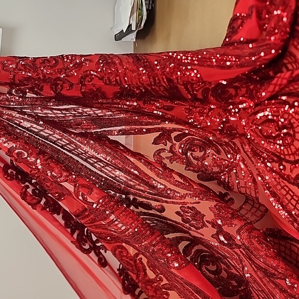 New red sequin mesh fabric - Picture 5 of 5